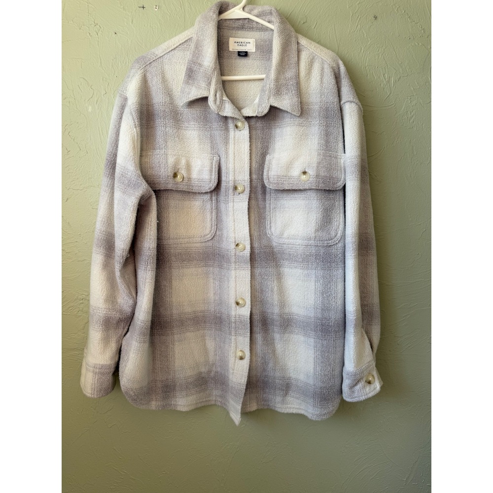 American‎ Eagle Plaid Shacket Oversized Flannel Shirt Jacket Men's Lg